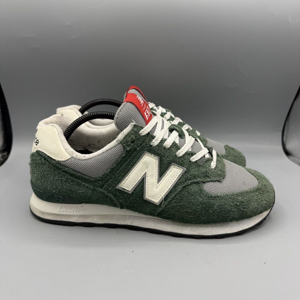 New Balance Men's 574 Shoes Green Suede Shaggy Sneakers Unisex Size 9.5